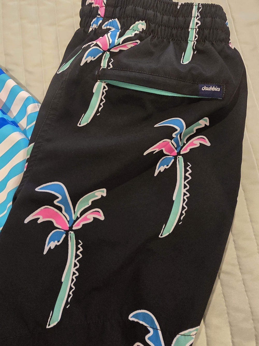 Chubbies Black Palm Tree Swim Trunks - Pink, Teal, Blue